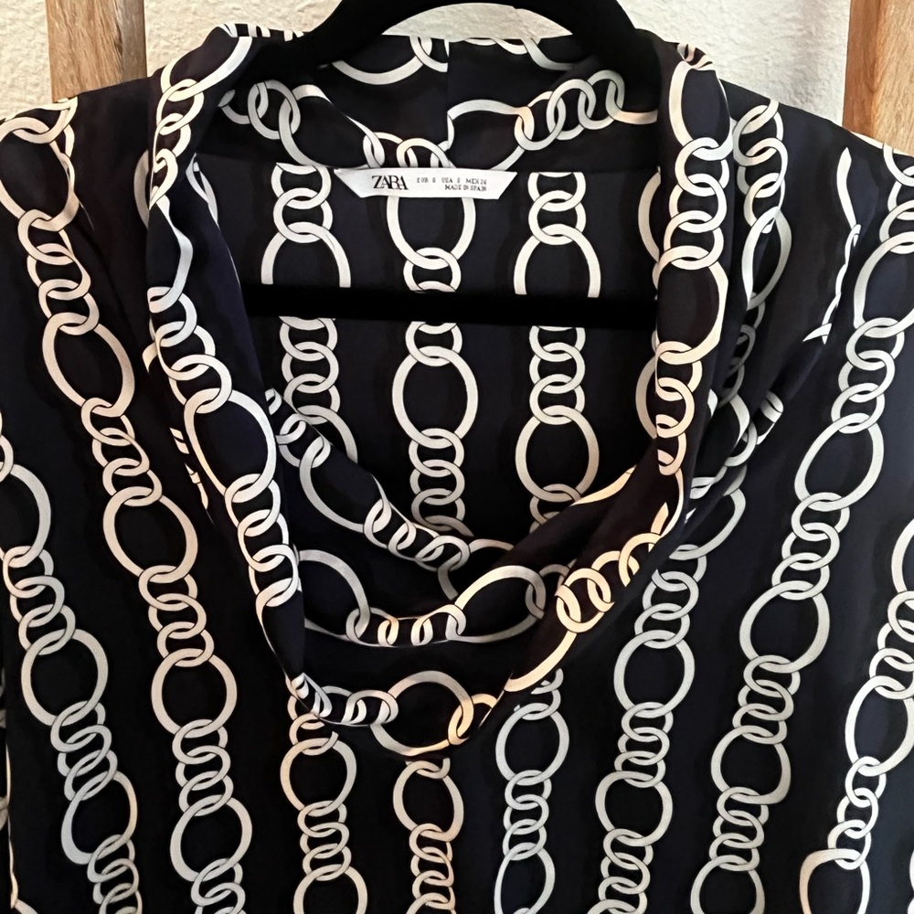 Zara Navy Cowl Neck Blouse